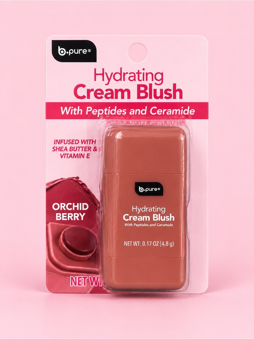 b.pure Hydrating Cream Blush with Peptides & Ceramide – Orchid Berry